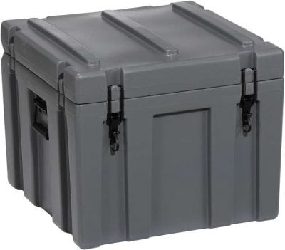 Pelican Trimcast Spacecase modular storage container in grey, viewed from the front three-quarter angle