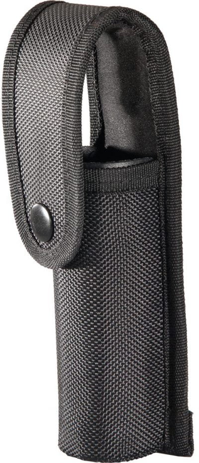 Pelican nylon tactical flashlight holster in black featuring a snap button flap closure