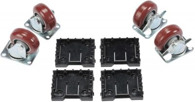 Pelican 0507 caster wheel kit with four black mounting clips and four red wheels