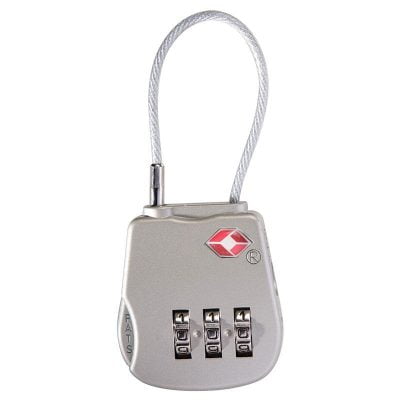 Pelican TSA-approved luggage lock with silver metallic finish and three-dial combination display