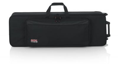 Gator slim 61 note keyboard case in black nylon with front storage and wheels