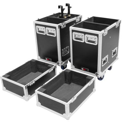 GigGear road cases with lids removed revealing foam interiors and recessed handles on white background