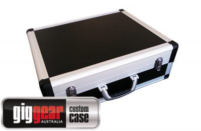 Black and silver GigGear NCase style small briefcase shown from a high angle view