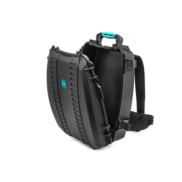 hprc3600 open HPRC 3600 backpack case in black shown from a three-quarter angle with lid open