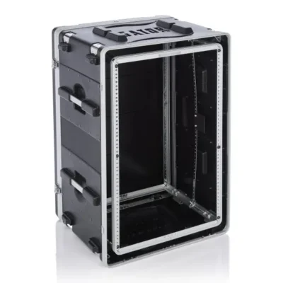 Gator Cases 16U shock-mounted audio rack with open front frame in black polyethylene