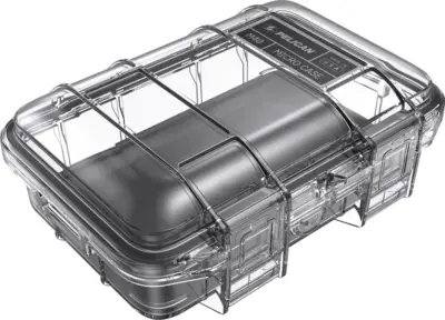 Pelican M40 Micro Case in clear plastic with black interior foam at a high angle